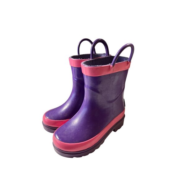 Kids Purple & Pink Rubber Rain Boots Size 5/6 Handles Blue Mountain - Picture 1 of 7